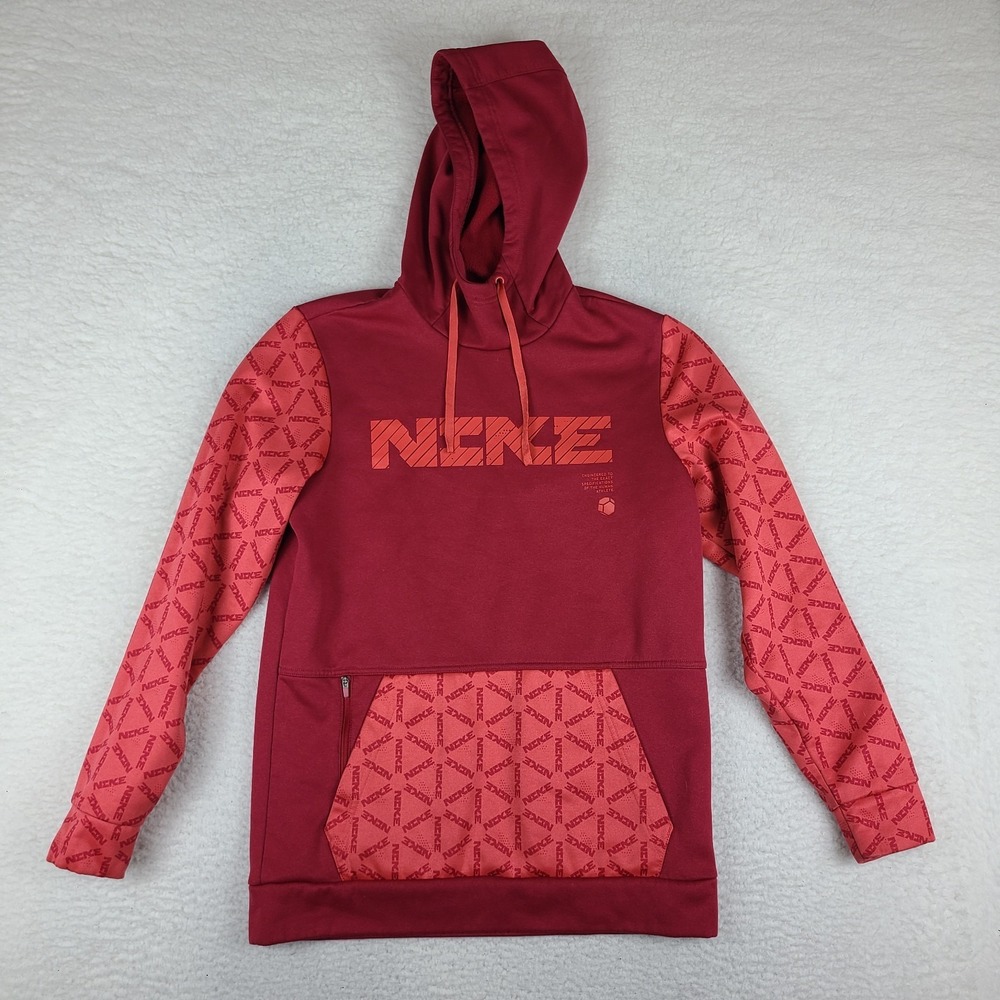 Nike Hoodie Mens Small Red Orange Therma Fit Pull Over‎ Training dd1762-690